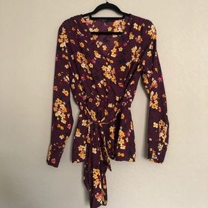 Gibson faux-wrap floral blouse — M